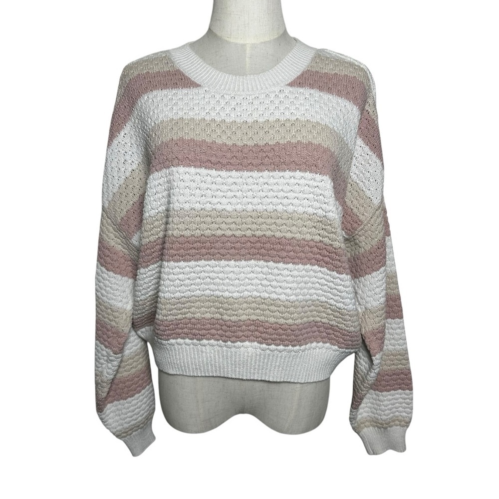 Hollister Color Block Striped Women's Crew Neck Sweater Small Pink Preppy Y2K